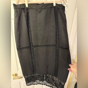 Stella Louise for KB Vintage Black Faux Suede Skirt with crochet